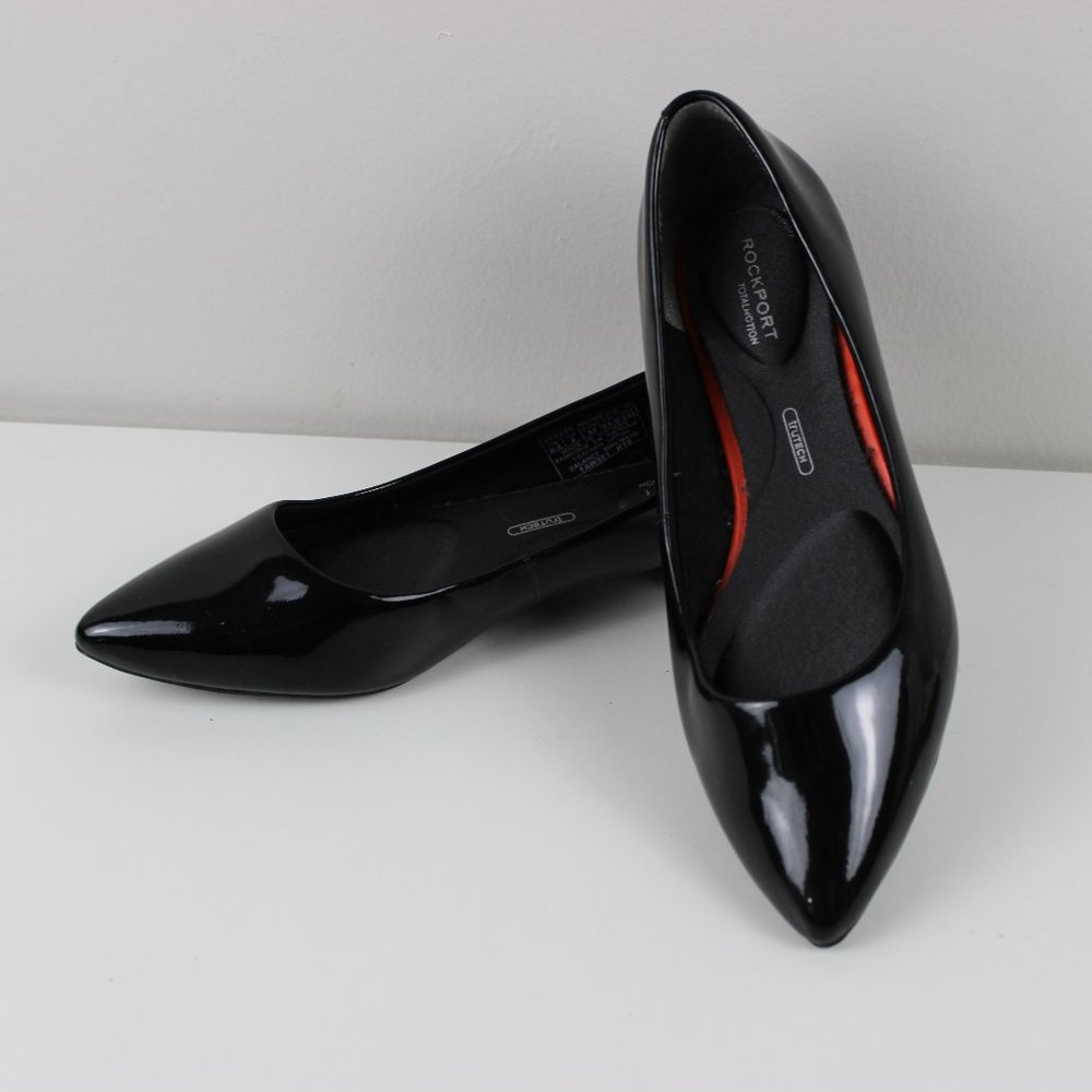 Rockport Adelyn Black Patent Leather Low Heel Ballet Flat Dress Shoe Size 6.5 M